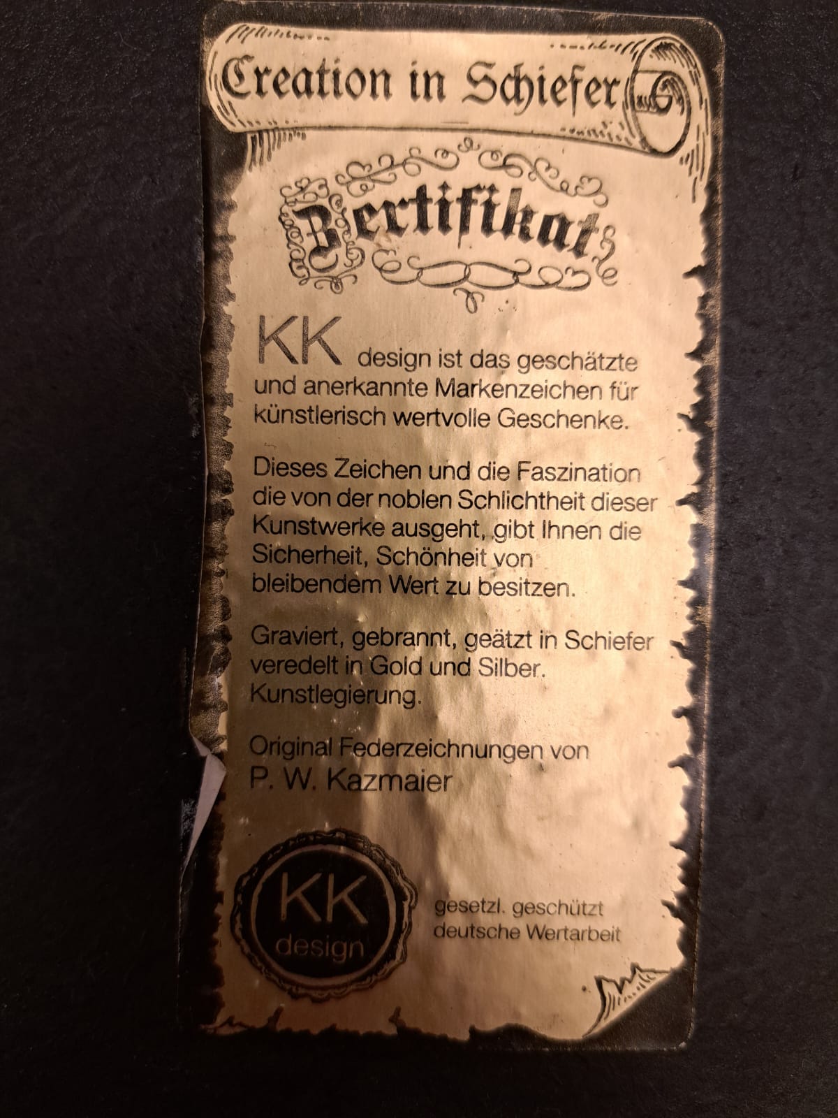 Tablou creat din Ardezie Gravata, Finisaj Aur, Argint, 18/18 cm