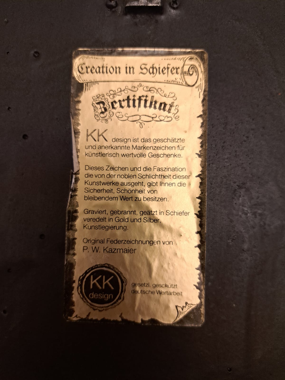 Tablou Gravat in Ardezie cu Aur si Argint, 18/18 cm