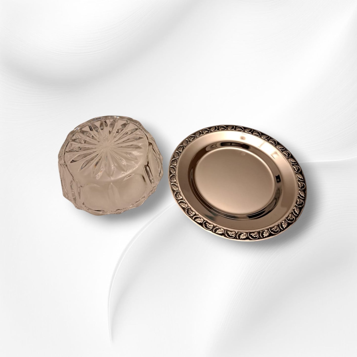 Farfurie Placata cu Argint si Bol din Cristal