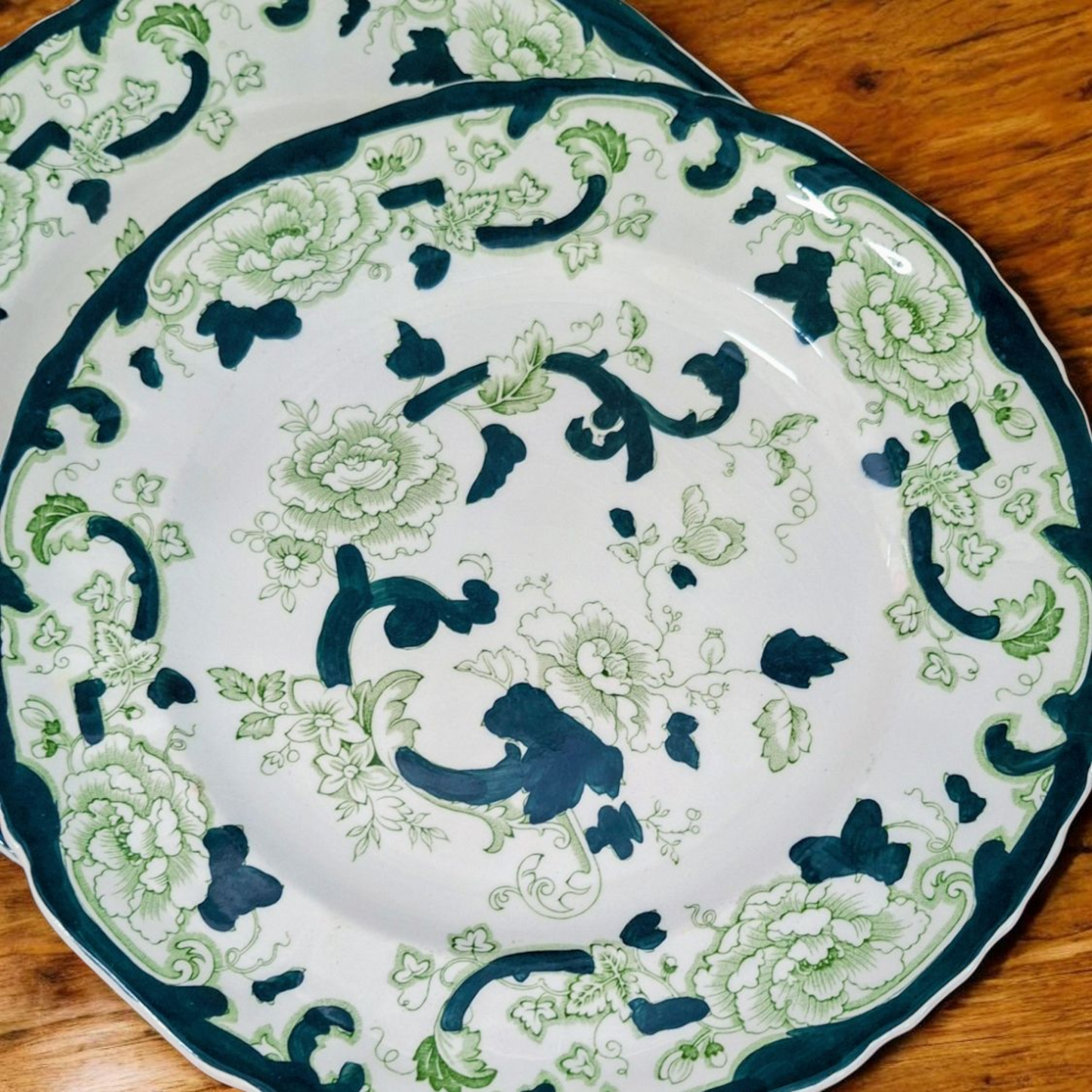 Farfurie vintage Mason's Ironstone pictată manual, Chartreuse, 31 cm, circa 1930