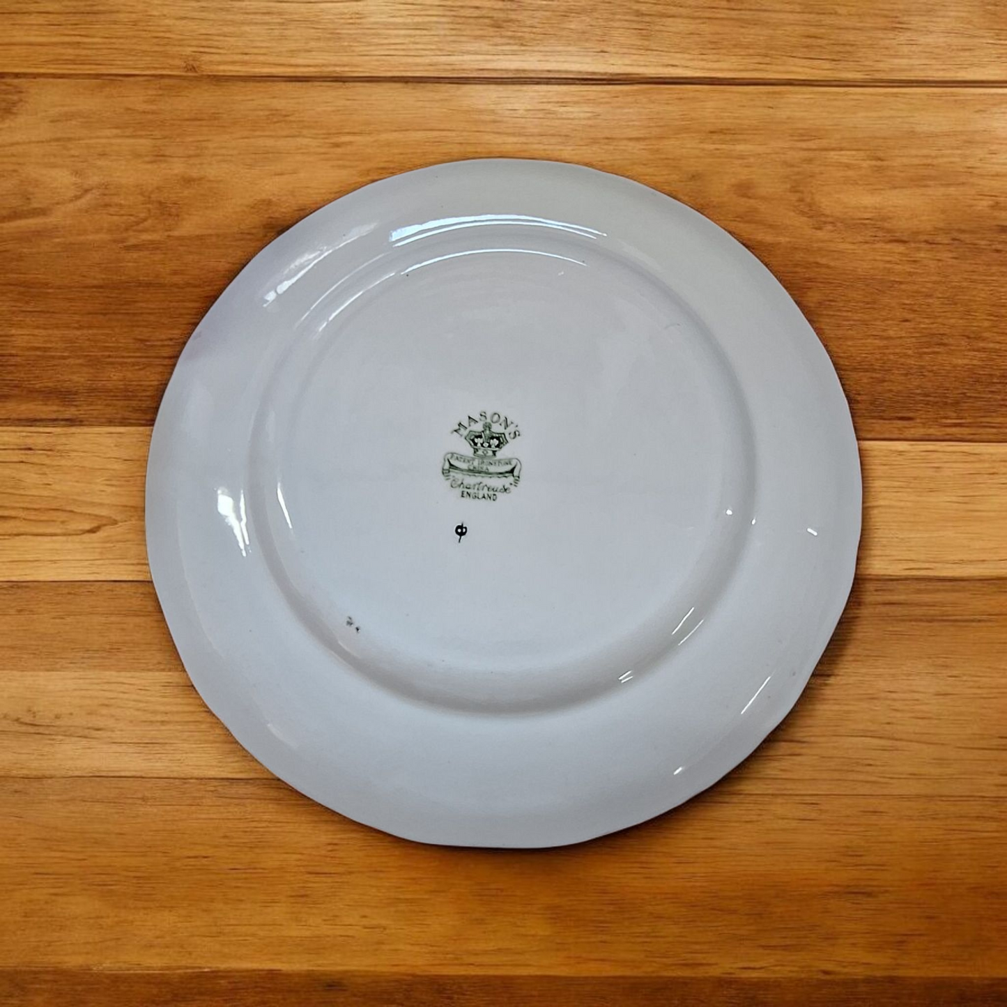 Farfurie vintage Mason's Ironstone pictată manual, Chartreuse, 31 cm, circa 1930
