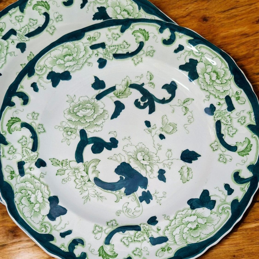 Farfurie vintage Mason's Ironstone pictată manual, Chartreuse, 31 cm, circa 1930