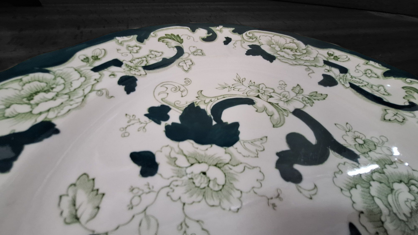 Farfurie vintage Mason's Ironstone pictată manual, Chartreuse, 31 cm, circa 1930